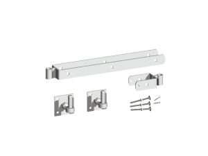 Galv 450mm (18") Double Strap Hinge Set with Adjustable Hooks on Plates Suitable for 3" thick Gates
