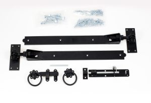 Single Gate 36" (900mm) Black Adjustable Hook and Band Hinge Kit including all fixings