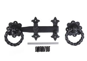 Heavy Ornamental Twisted Handle Ring Latch 8" Black on Galvanised
